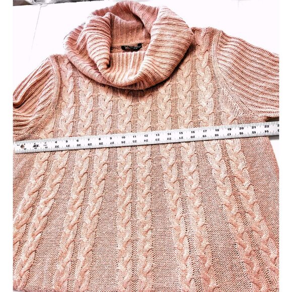 Womens Cable Knit Sweater Tunic Cowl Neck XL Oversized Slouchy Cozy Pink - Picture 3 of 13